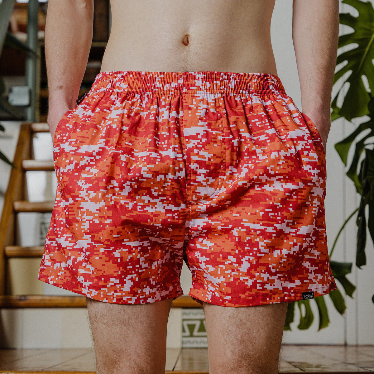 Red Patterned Boxers Pockies® - Camo Boxers - Red